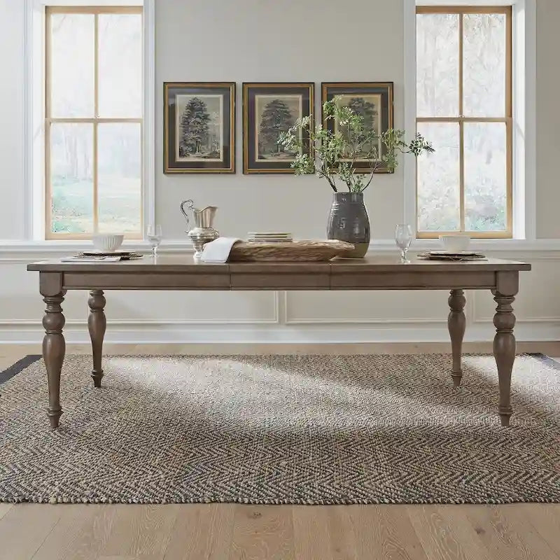 Dusty Taupe Rectangular Leg Dining Table with Self-Storing Leaf