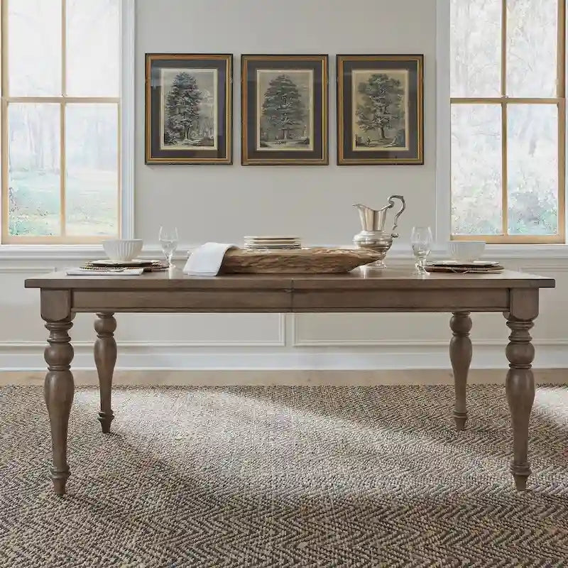 Dusty Taupe Rectangular Leg Dining Table with Self-Storing Leaf