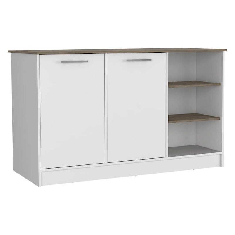 59-inch Wide Kitchen Island with 3 Open Shelves and 2 Cabinets
