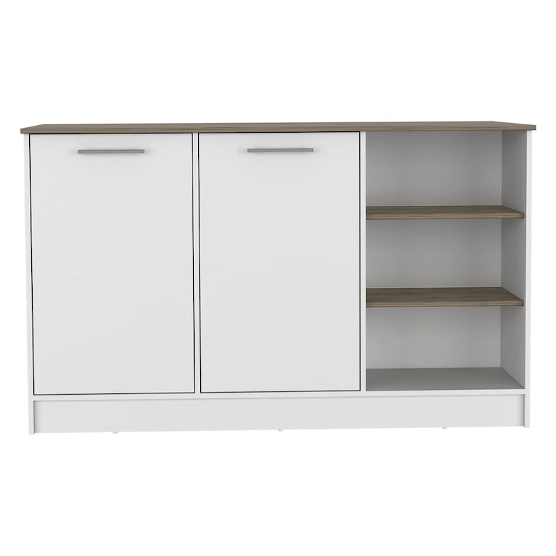 59-inch Wide Kitchen Island with 3 Open Shelves and 2 Cabinets