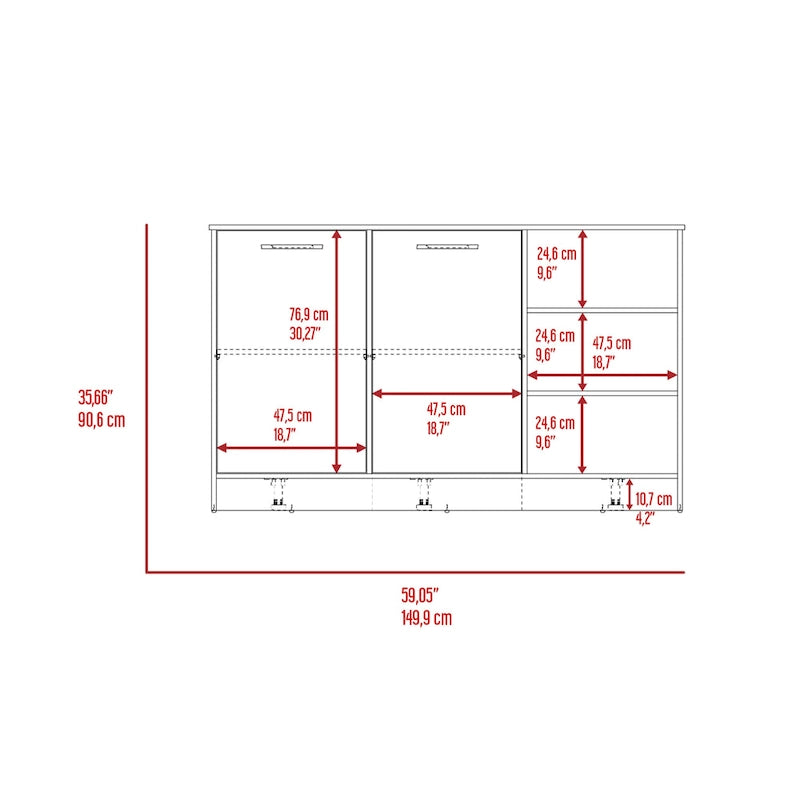 59-inch Wide Kitchen Island with 3 Open Shelves and 2 Cabinets