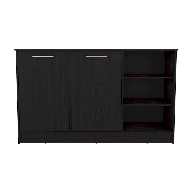 59-inch Wide Kitchen Island with 3 Open Shelves and 2 Cabinets