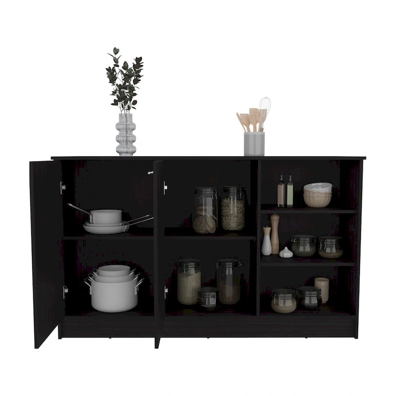 59-inch Wide Kitchen Island with 3 Open Shelves and 2 Cabinets