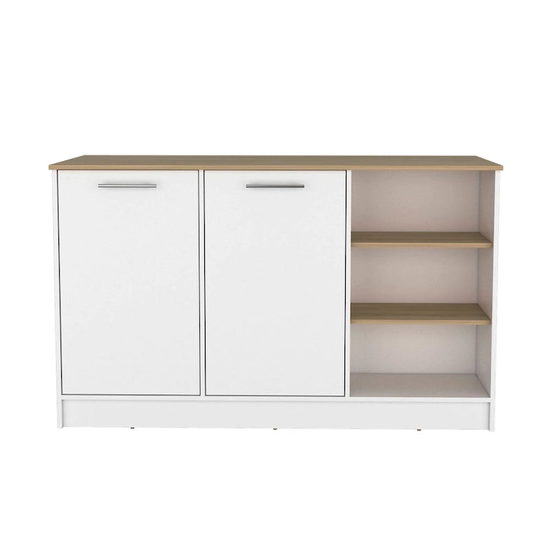 59-inch Wide Kitchen Island with 3 Open Shelves and 2 Cabinets