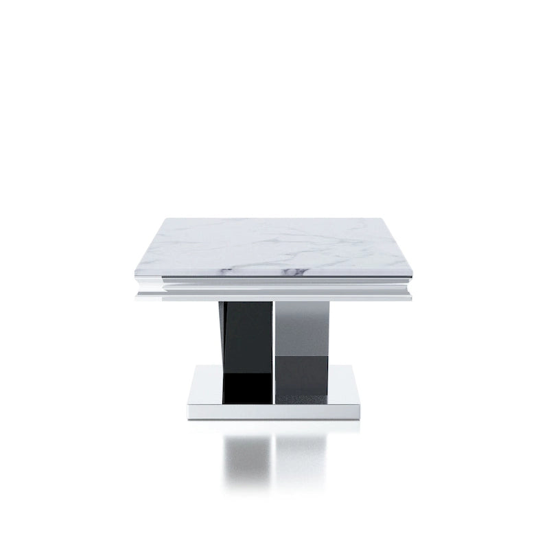 Glam 51-inch Faux Marble Top Coffee Table with Chrome V-Pedestal Base
