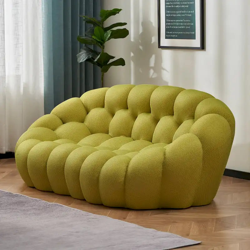 2-Seat Bubble Curved Sofa, Honeycomb 3D Fabric, Living Room