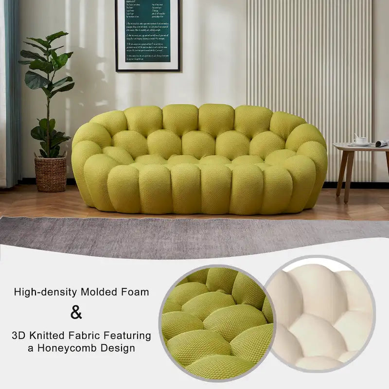2-Seat Bubble Curved Sofa, Honeycomb 3D Fabric, Living Room