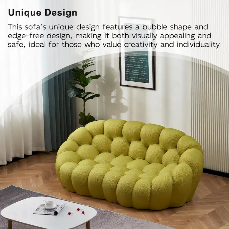 2-Seat Bubble Curved Sofa, Honeycomb 3D Fabric, Living Room