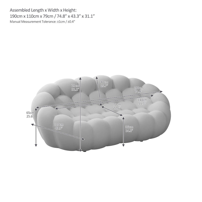 2-Seat Bubble Curved Sofa, Honeycomb 3D Fabric, Living Room