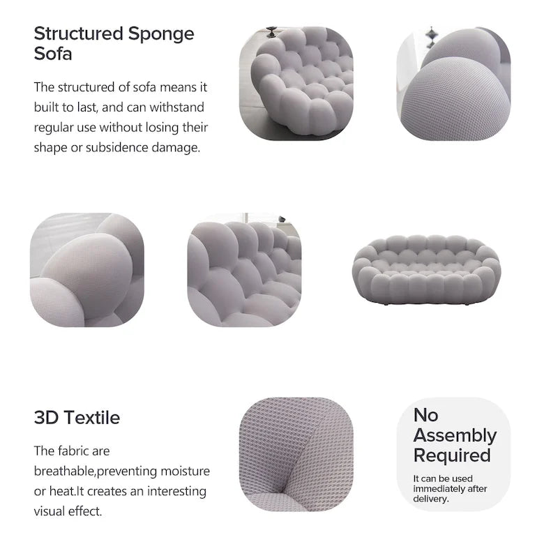 2-Seat Bubble Curved Sofa, Honeycomb 3D Fabric, Living Room