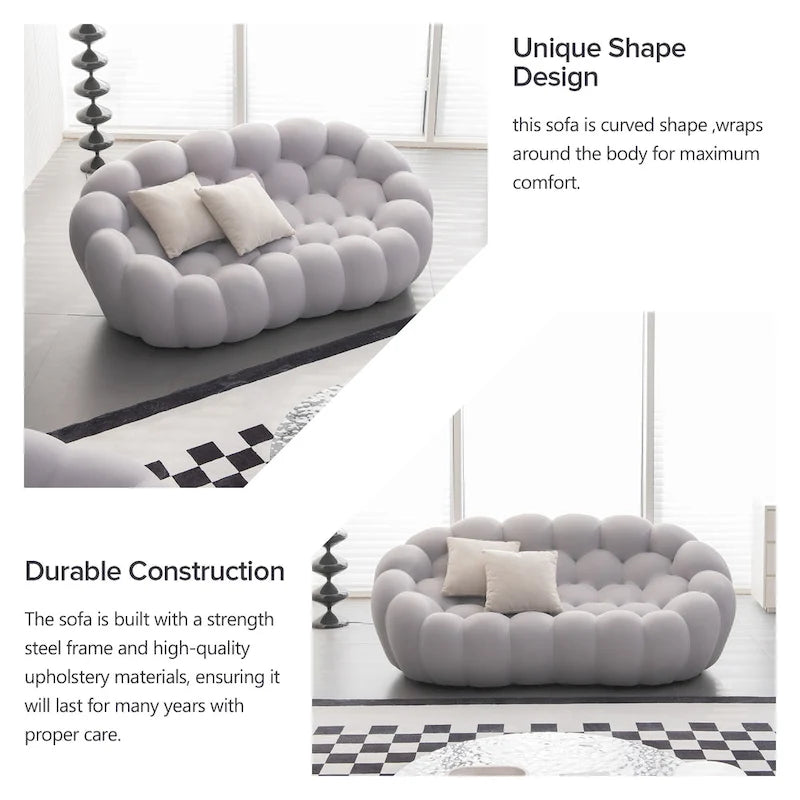 2-Seat Bubble Curved Sofa, Honeycomb 3D Fabric, Living Room