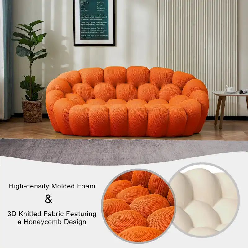 2-Seat Bubble Curved Sofa, Honeycomb 3D Fabric, Living Room