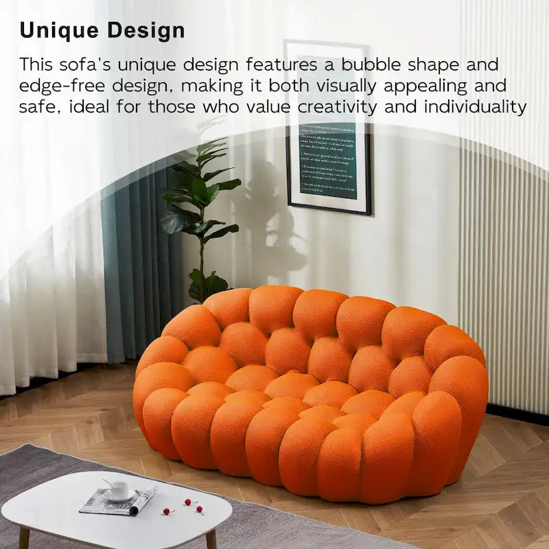 2-Seat Bubble Curved Sofa, Honeycomb 3D Fabric, Living Room