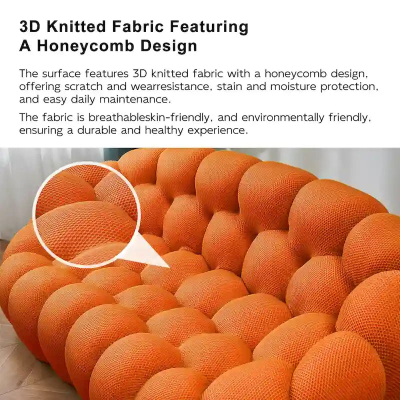 2-Seat Bubble Curved Sofa, Honeycomb 3D Fabric, Living Room