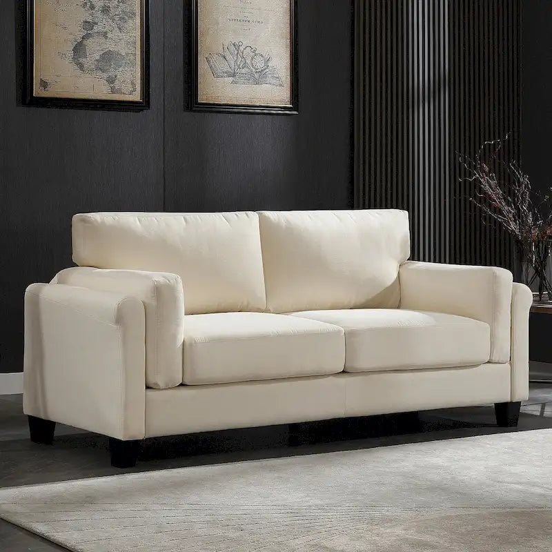 Modern Double Arm Sofa, Deep Seat, Pillowed Back Cushions, Durable Linen Fabric