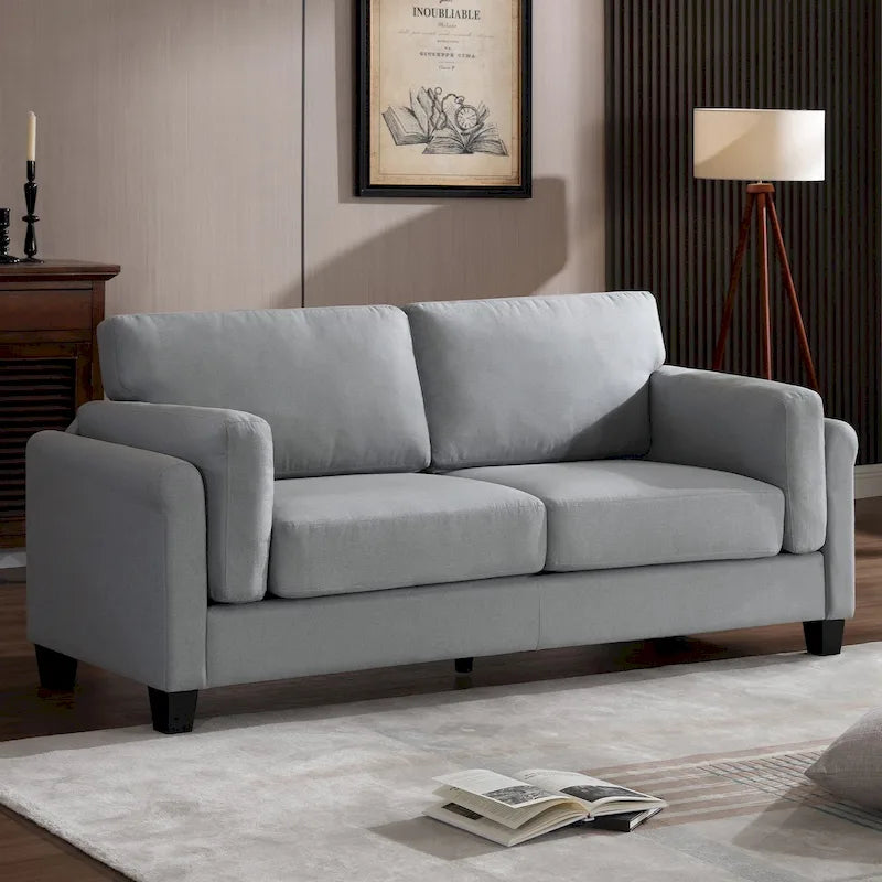 Canapé moderne à double accoudoir, assise profonde, coussins de dossier rembourrés, tissu en lin durable