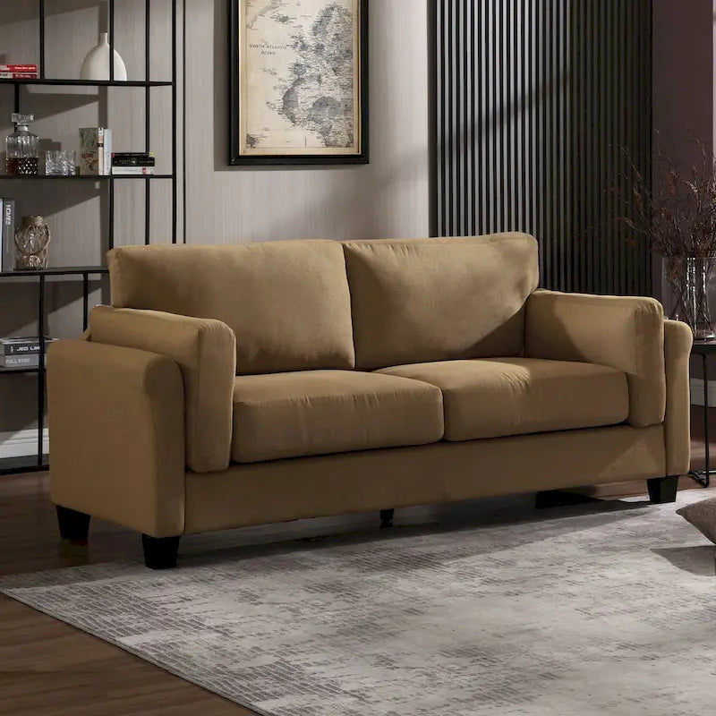 Modern Double Arm Sofa, Deep Seat, Pillowed Back Cushions, Durable Linen Fabric