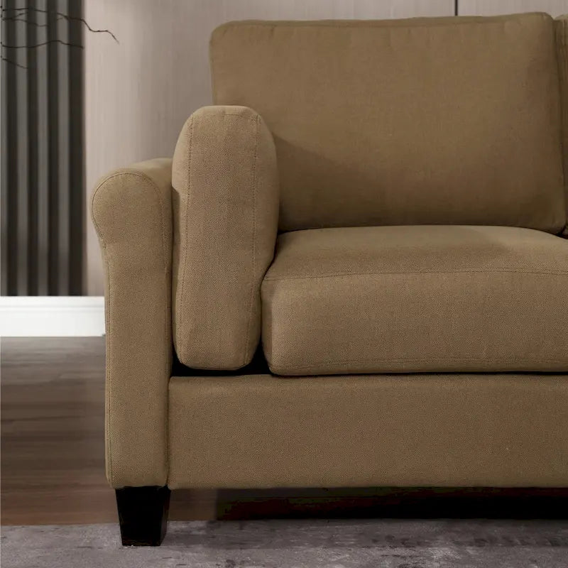 Modern Double Arm Sofa, Deep Seat, Pillowed Back Cushions, Durable Linen Fabric