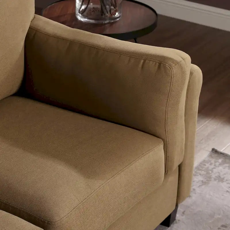 Modern Double Arm Sofa, Deep Seat, Pillowed Back Cushions, Durable Linen Fabric