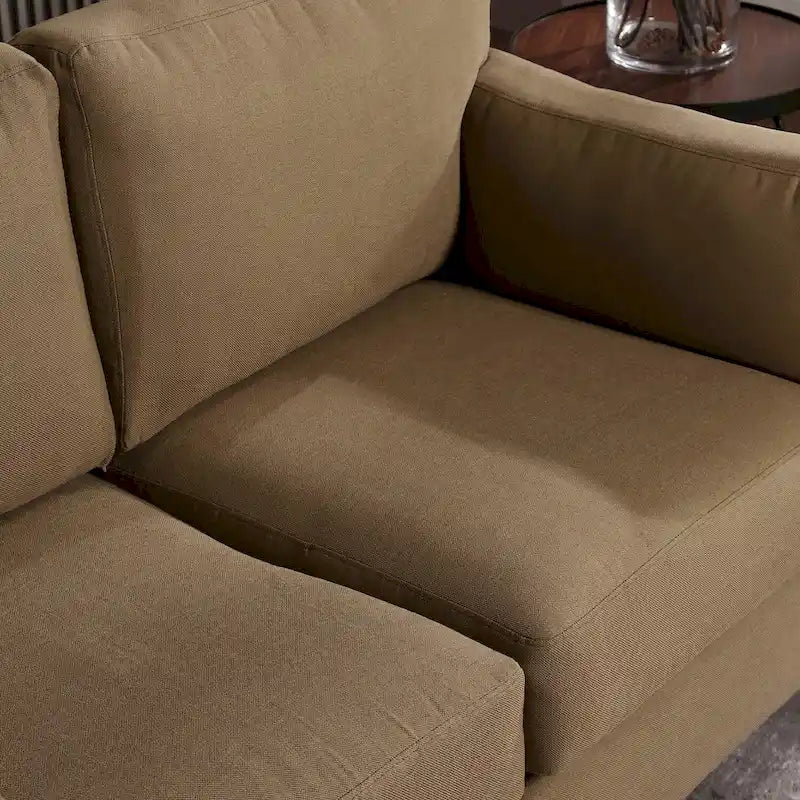 Modern Double Arm Sofa, Deep Seat, Pillowed Back Cushions, Durable Linen Fabric