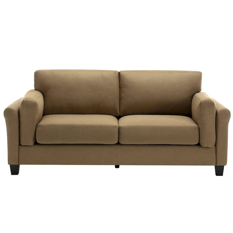 Modern Double Arm Sofa, Deep Seat, Pillowed Back Cushions, Durable Linen Fabric