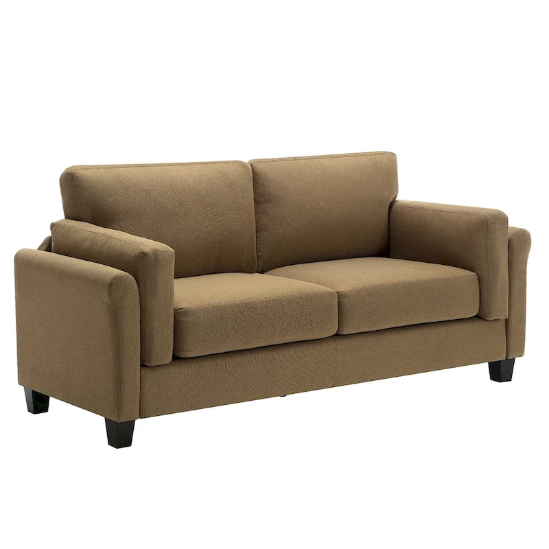 Modern Double Arm Sofa, Deep Seat, Pillowed Back Cushions, Durable Linen Fabric