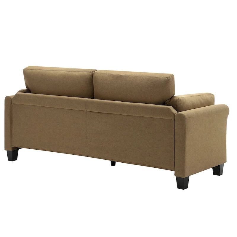 Modern Double Arm Sofa, Deep Seat, Pillowed Back Cushions, Durable Linen Fabric