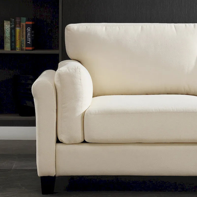 Modern Double Arm Sofa, Deep Seat, Pillowed Back Cushions, Durable Linen Fabric