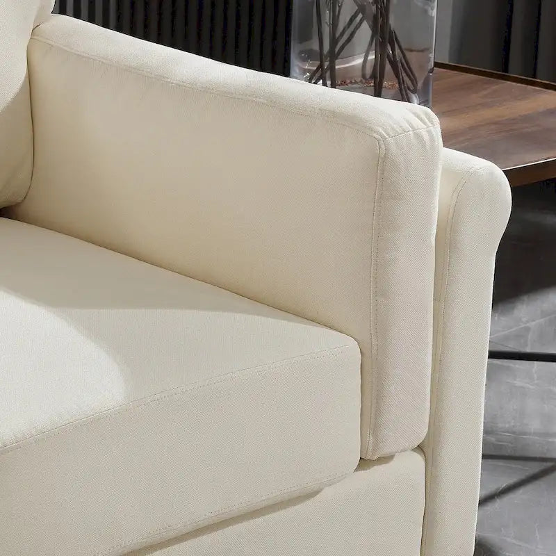 Modern Double Arm Sofa, Deep Seat, Pillowed Back Cushions, Durable Linen Fabric