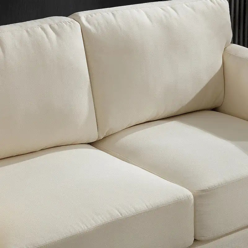 Modern Double Arm Sofa, Deep Seat, Pillowed Back Cushions, Durable Linen Fabric