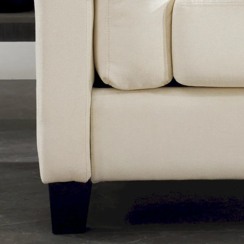Modern Double Arm Sofa, Deep Seat, Pillowed Back Cushions, Durable Linen Fabric