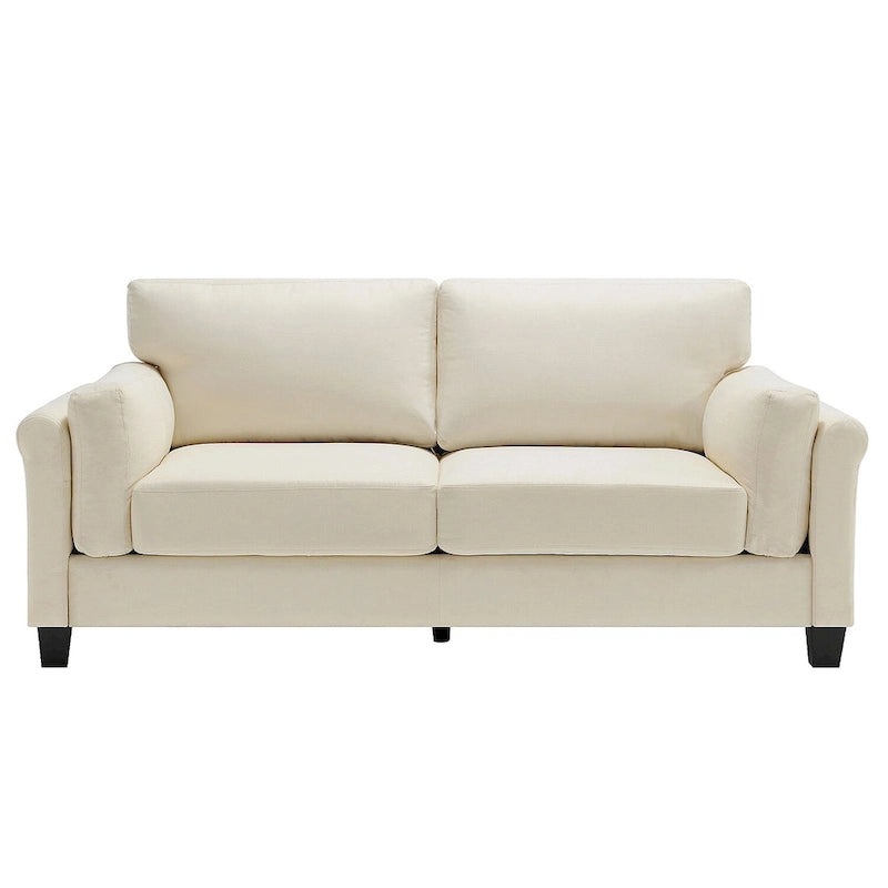 Modern Double Arm Sofa, Deep Seat, Pillowed Back Cushions, Durable Linen Fabric