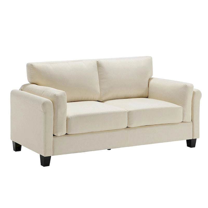 Modern Double Arm Sofa, Deep Seat, Pillowed Back Cushions, Durable Linen Fabric