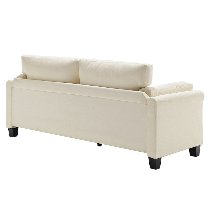 Modern Double Arm Sofa, Deep Seat, Pillowed Back Cushions, Durable Linen Fabric