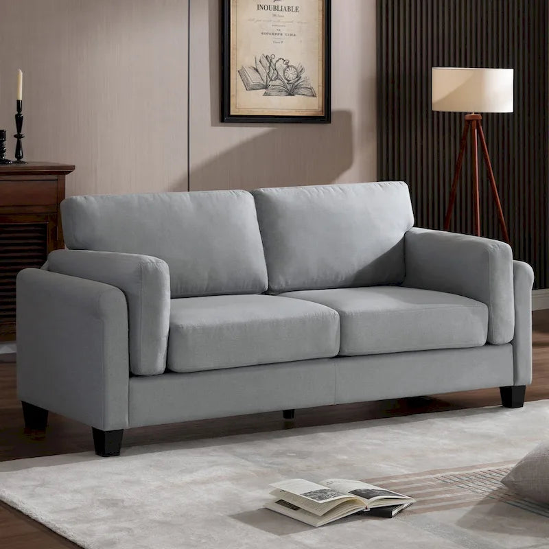 Modern Double Arm Sofa, Deep Seat, Pillowed Back Cushions, Durable Linen Fabric