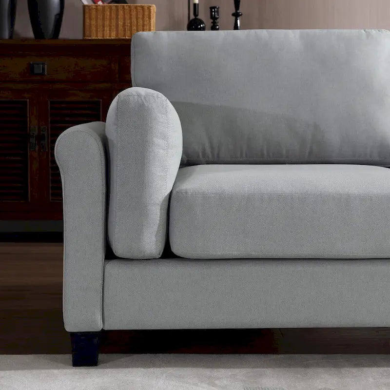 Modern Double Arm Sofa, Deep Seat, Pillowed Back Cushions, Durable Linen Fabric
