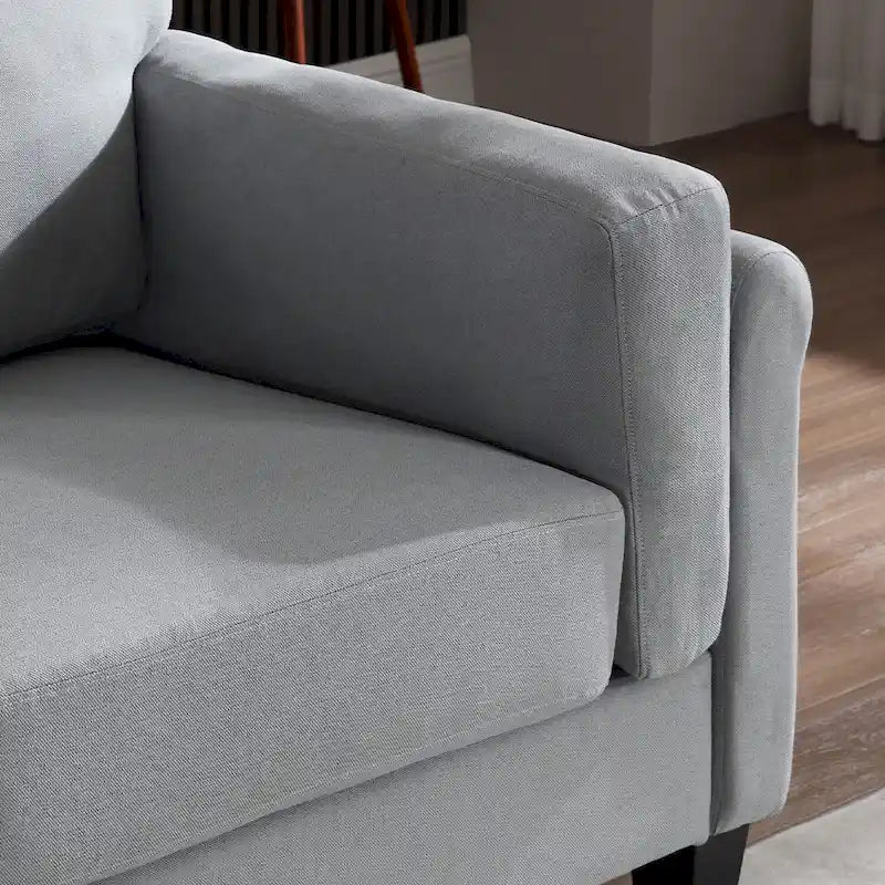 Modern Double Arm Sofa, Deep Seat, Pillowed Back Cushions, Durable Linen Fabric