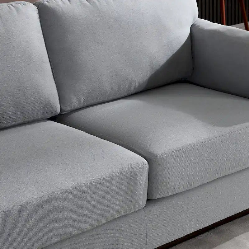 Modern Double Arm Sofa, Deep Seat, Pillowed Back Cushions, Durable Linen Fabric