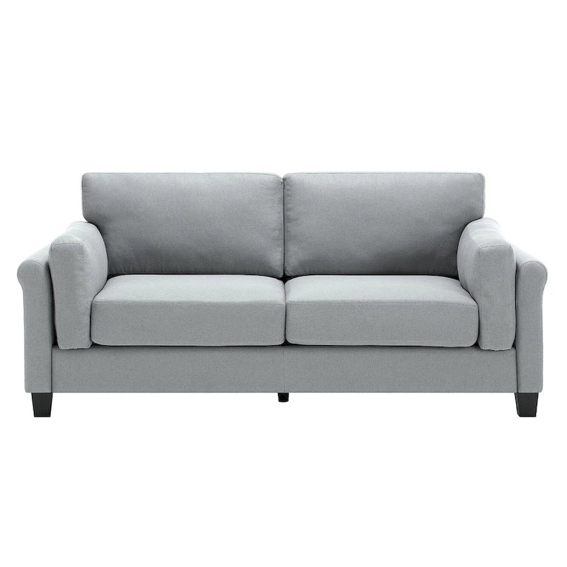 Modern Double Arm Sofa, Deep Seat, Pillowed Back Cushions, Durable Linen Fabric