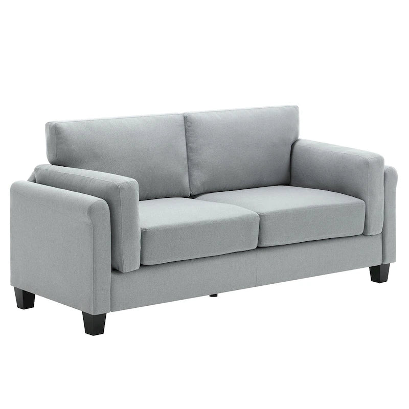Modern Double Arm Sofa, Deep Seat, Pillowed Back Cushions, Durable Linen Fabric