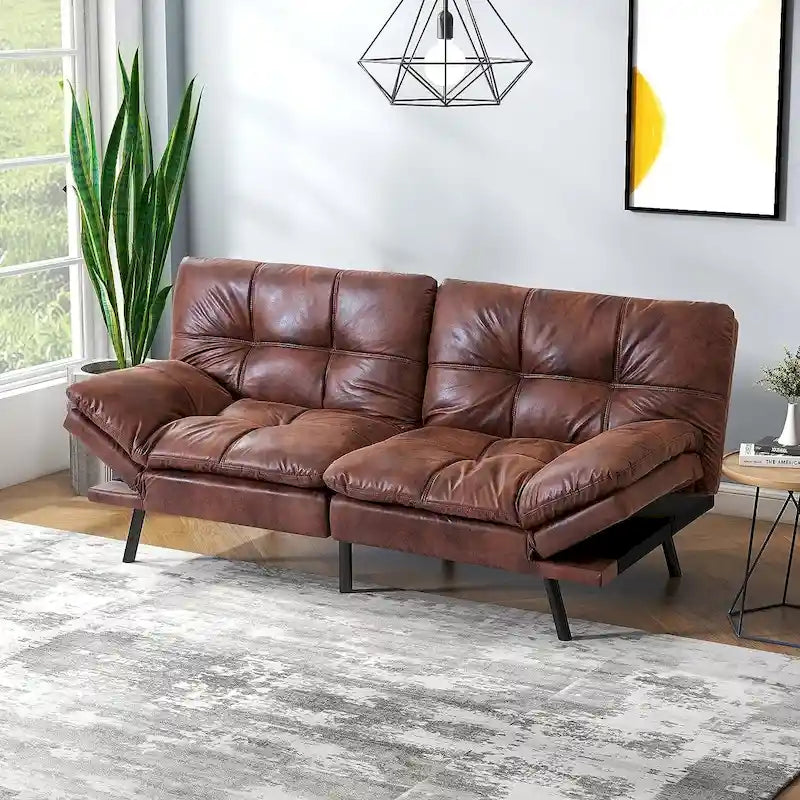 Futon moderne en lin avec mousse à mémoire de forme et accoudoirs réglables