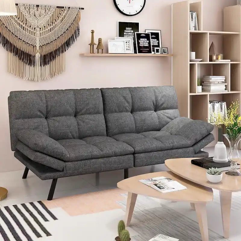 Futon moderne en lin avec mousse à mémoire de forme et accoudoirs réglables