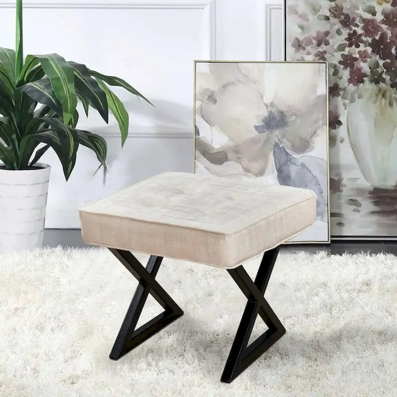 Tabouret de coiffeuse pouf en velours texturé 18X18X17