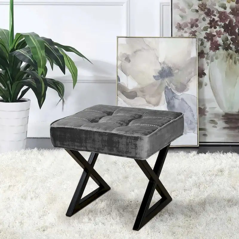 Tabouret de coiffeuse pouf en velours texturé 18X18X17
