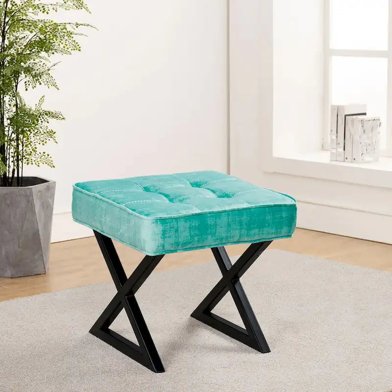 Tabouret de coiffeuse pouf en velours texturé 18X18X17