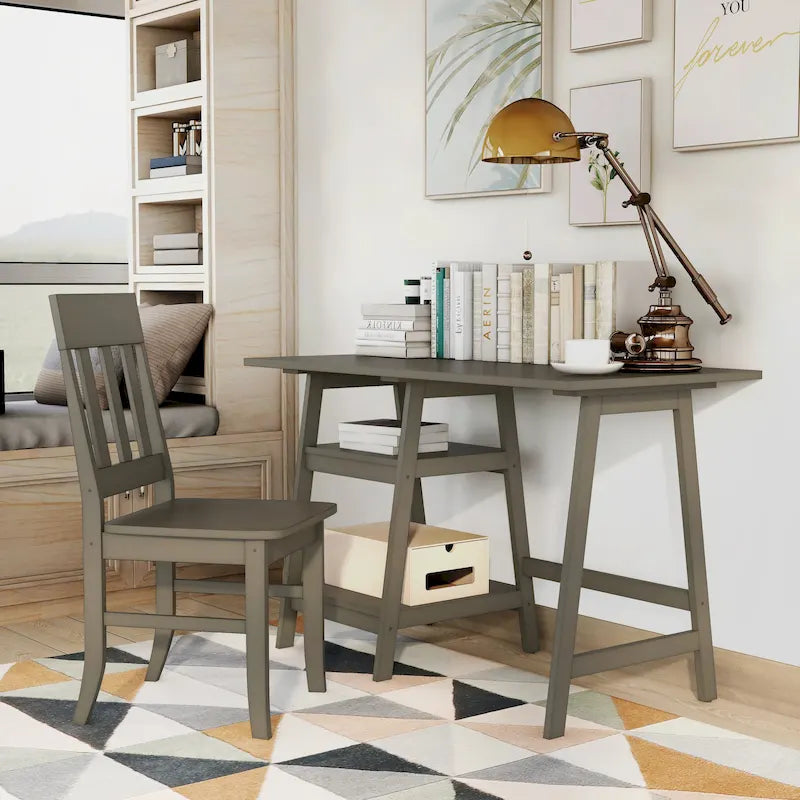 Transitional 47-inch 2-Piece Glass Computer Desk with Chair