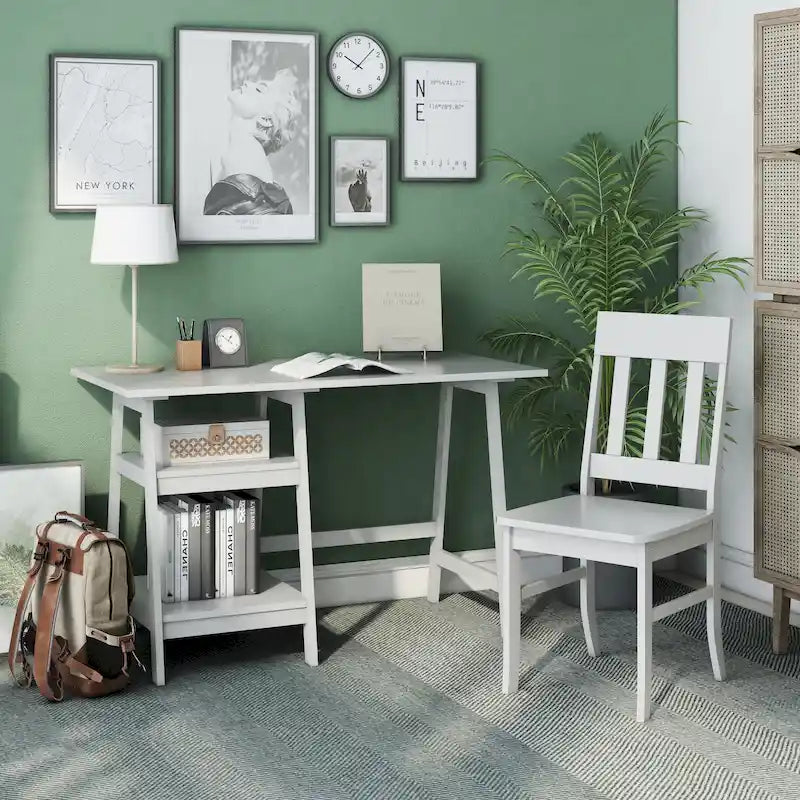 Bureau informatique en verre 2 pièces transitionnel de 47 pouces avec chaise