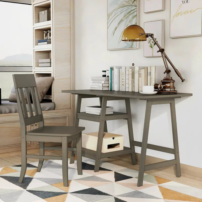 Transitional 47-inch 2-Piece Glass Computer Desk with Chair