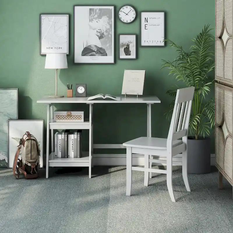 Transitional 47-inch 2-Piece Glass Computer Desk with Chair