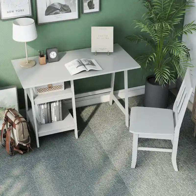 Transitional 47-inch 2-Piece Glass Computer Desk with Chair